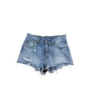 Levis 501 Womens Light Wash Distressed High Rise Denim Cut Off Shorts Size 25